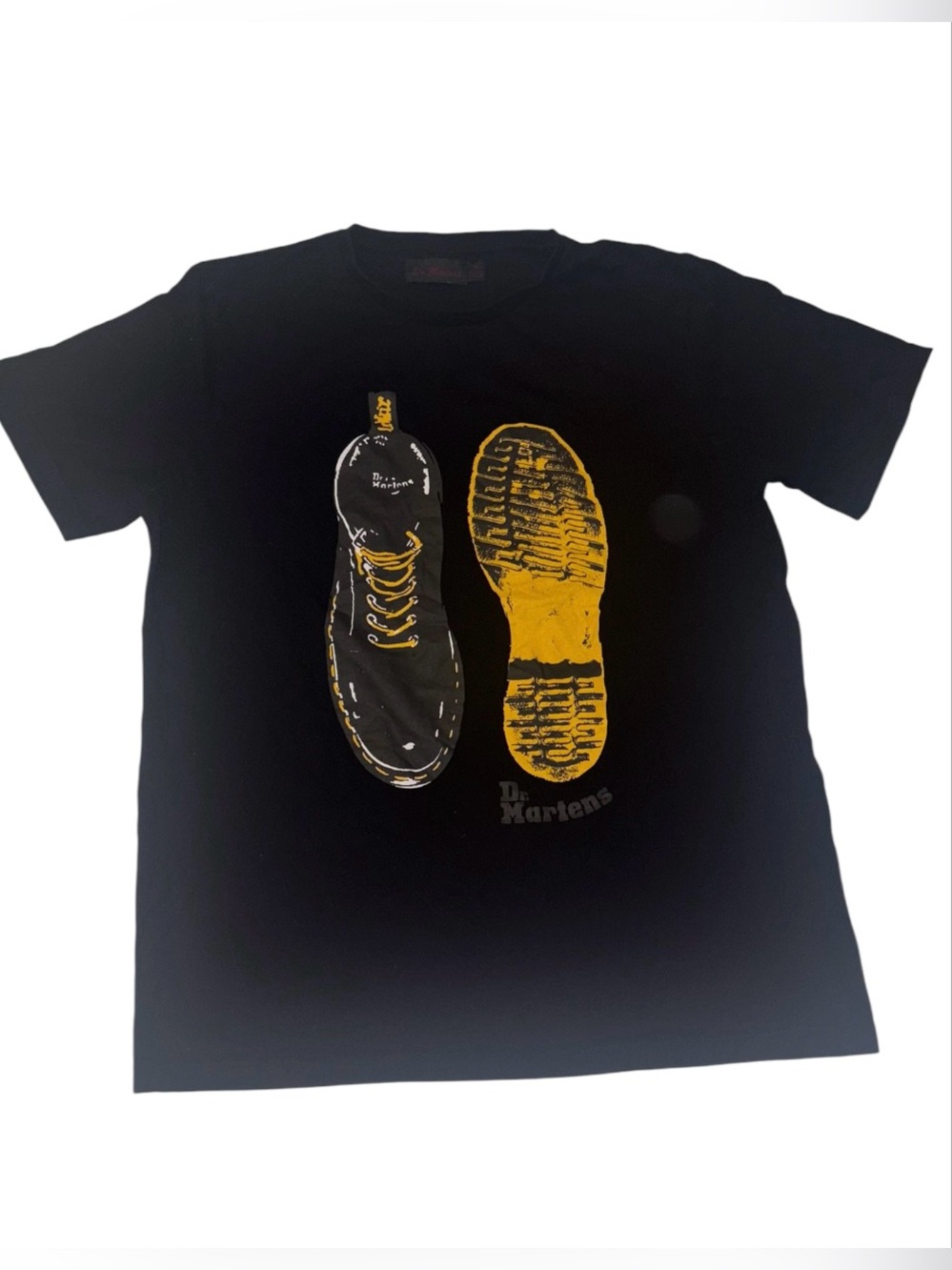Vintage Dr. Martens Black Tee with Yellow Boot Graphic Young Adult Men's M - Picture 2 of 12